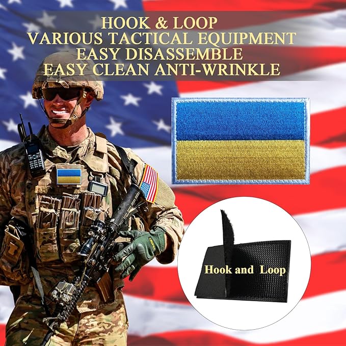 EmWoot 2PCS Ukraine Ukrainian Flag Patch Embroidered Morale Patch Hook and Loop(White Border)