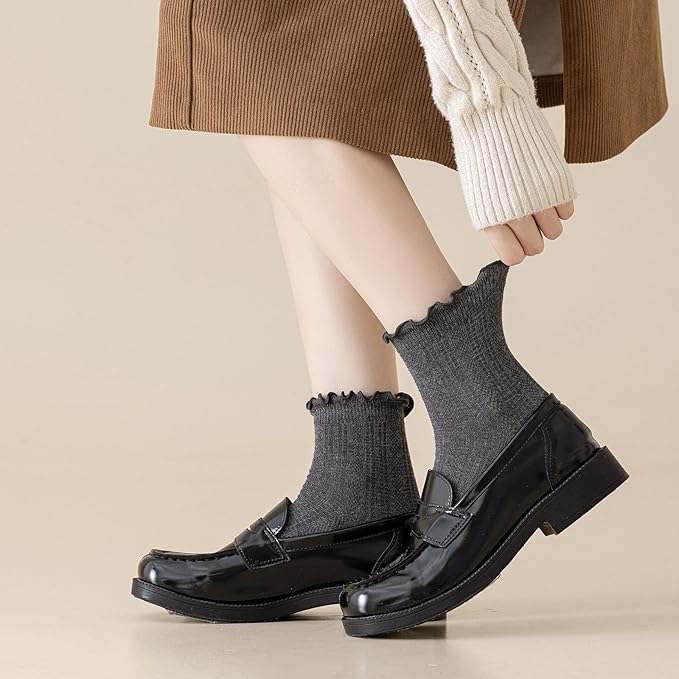 Mcool Mary Womens Crew Socks Ruffle Casual Cotton Frilly Breathable Cute Knit Lettuce Trim Dress Ankle Socks 6 Pack