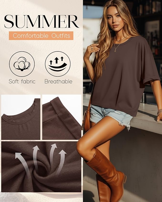 Riyiper 3 Pack Women's Oversized T-Shirt Half Sleeve Summer Tees Casual Loose Fit Crew Neck Basic Tops