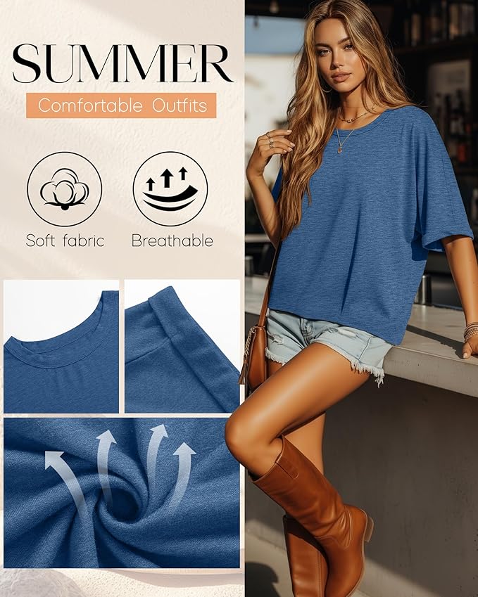 Riyiper 3 Pack Women's Oversized T-Shirt Half Sleeve Summer Tees Casual Loose Fit Crew Neck Basic Tops