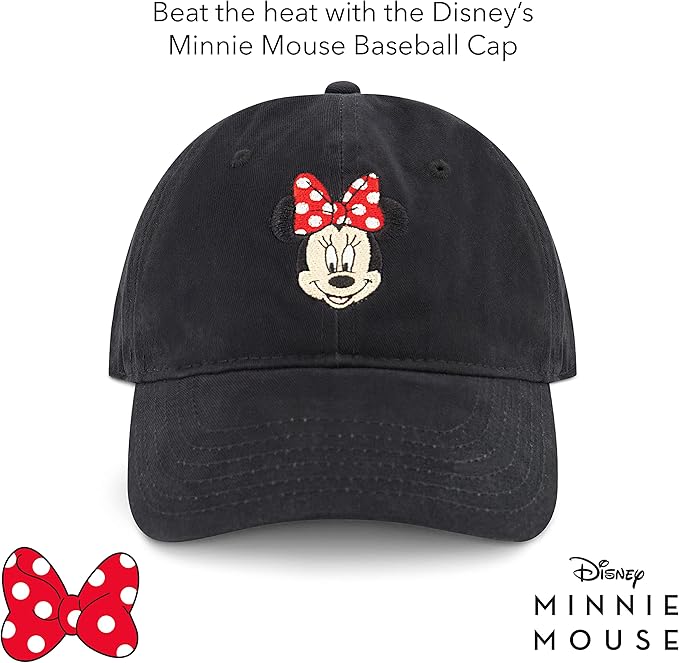 Disney Minnie Mouse Dad Hat, Cotton Adjustable Baseball Cap with Curved Brim