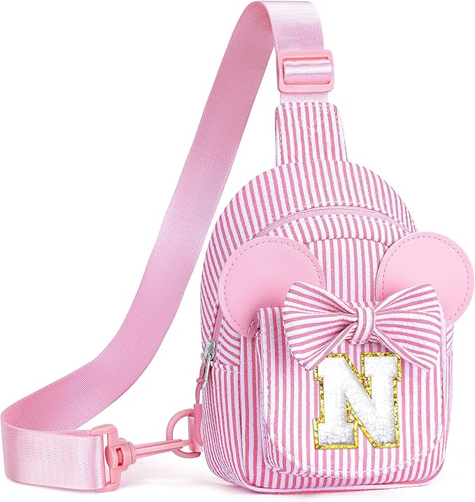 QLOVEA Gifts for Girls Kids, Initial Pink Small Crossbody Bag Sling Bag for Girl Kid Gift for Sister Daughter Birthday Letter Sling Bags for Girls Kids Birthday Gifts (Pink N)