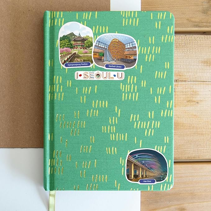 Navy Peony Energetic Seoul Travel Stickers (28pcs)-Gouache, Spring, South Korea, Korean City-Themed Vacation Stickers for Scrapbooks, Journals