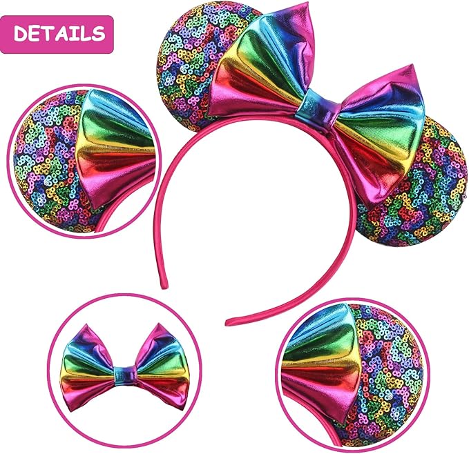 Sequin Mouse Ears Headbands for Women Girls Boys, Glitter Bows Headband for Kids Adults Birthday Party Costume Halloween