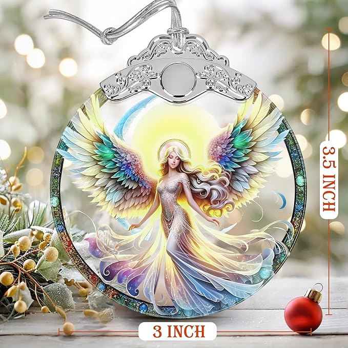 Angel Christmas Ornament, 3" Stained Glass Christmas Decor, Angel Ornaments for Christmas Tree, Christmas Tree Decorations, Gifts for Women, Unique Gift Idea, Perfect for Holiday Party, Window, Tree
