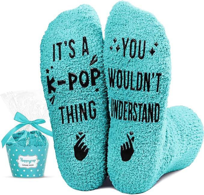 HAPPYPOP Fuzzy Gifts for Women Men - Book K-pop Divorce Inspirational Vegan Scary Film Socks