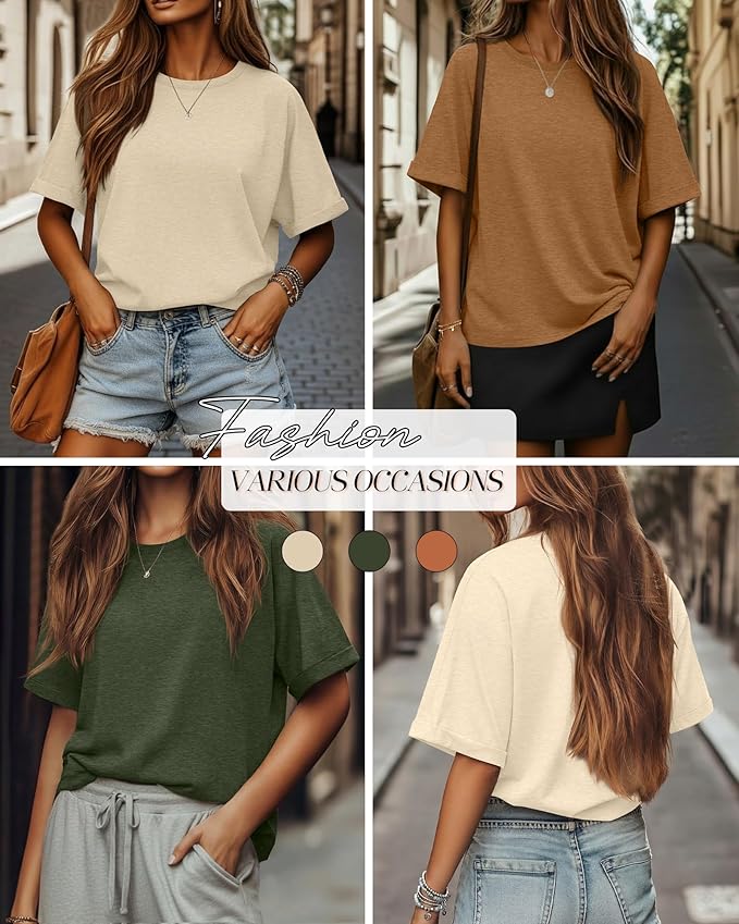 Riyiper 3 Pack Women's Oversized T-Shirt Half Sleeve Summer Tees Casual Loose Fit Crew Neck Basic Tops