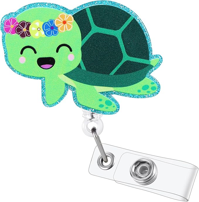 Cute Turtle Badge Reel, Funny Retractable ID Card Badge Holder, Name Tag Work Badge Clip for NICU RN LPN CNA MA ER Night Shift Nurse Nursing Student Pediatric OB/GYN L&D Doctor Teacher, Nurse Gifts