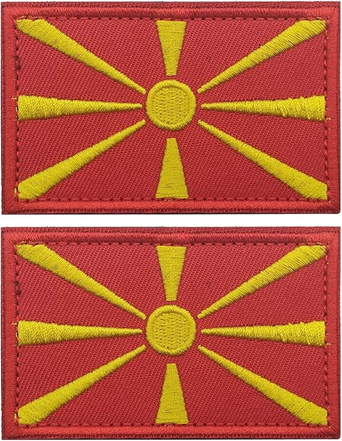EmWoot 2PCS North Macedonia Flag Patch Embroidered Morale Patch Military Tactical Patches Hook and Loop