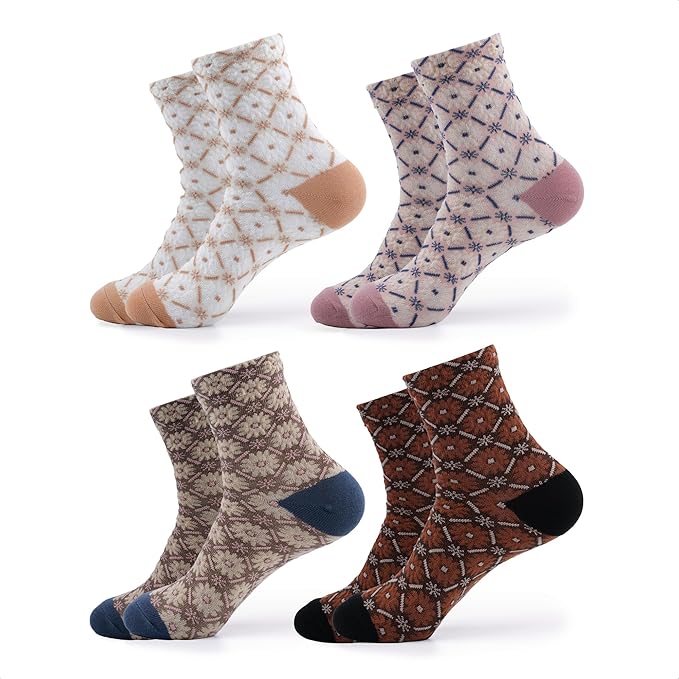 Kikiya Women's Cotton Crew Socks - Cute Flower Graphic Polka Dot Striped Heart Patterned - Ladies Girls Casual Socks Size 6-8