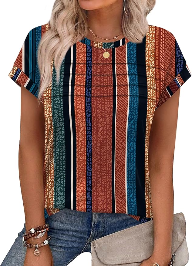 WEESO Womens Summer Tops Trendy 2026 Cap Sleeve T Shirts Crew Neck Pleated Front Beach Vacation Clothes Fashion