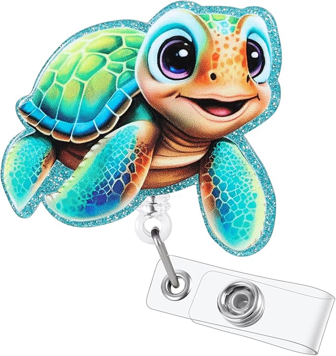 Funny Turtle Badge Reel, Cute Retractable ID Card Badge Holder, Name Tag Work Badge Clip for ICU NICU RN LPN CNA MA ER Night Shift Nurse Nursing Student Pediatric OB/GYN Doctor Teacher, Nurse Gifts