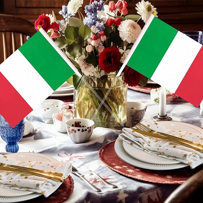 20 Pack Small Italy Flags on Stick Mini Handheld Italian Flag for Parades, Independence Day and Patriotic Events 5x8 Inch Durable Weather-Resistant Flags with 12 Inch Sticks(Italy)