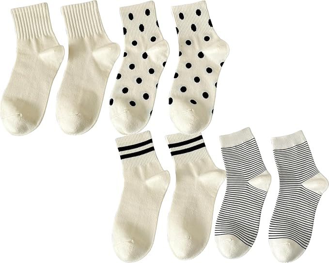CHUNFO Womens Striped Colorful Ribbed Ankle Socks Cute Dot Athlete Crew Cotton Casual Sock Size5-10.5