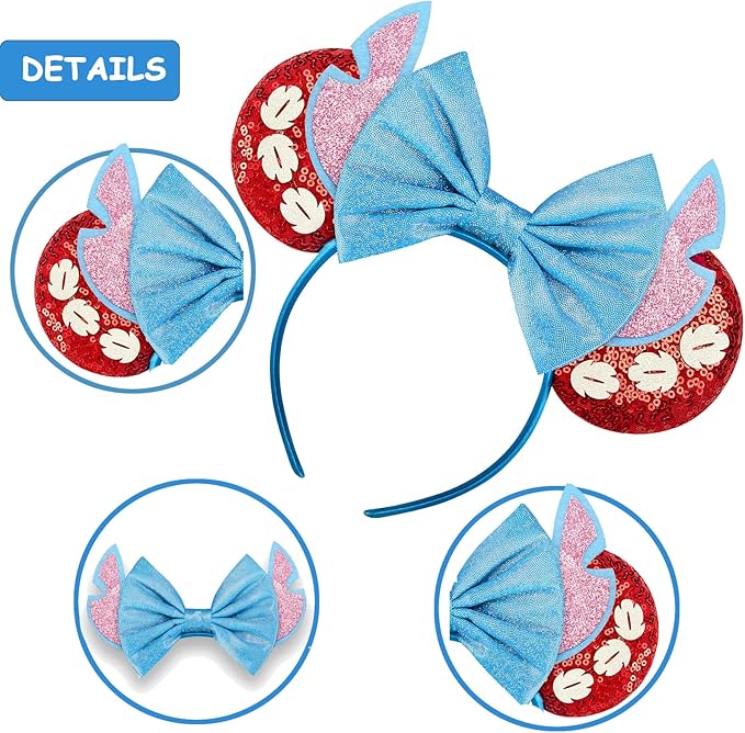 Sequin Mouse Ears Headbands for Women Girls Boys, Glitter Bows Headband for Kids Adults Birthday Party Costume Halloween