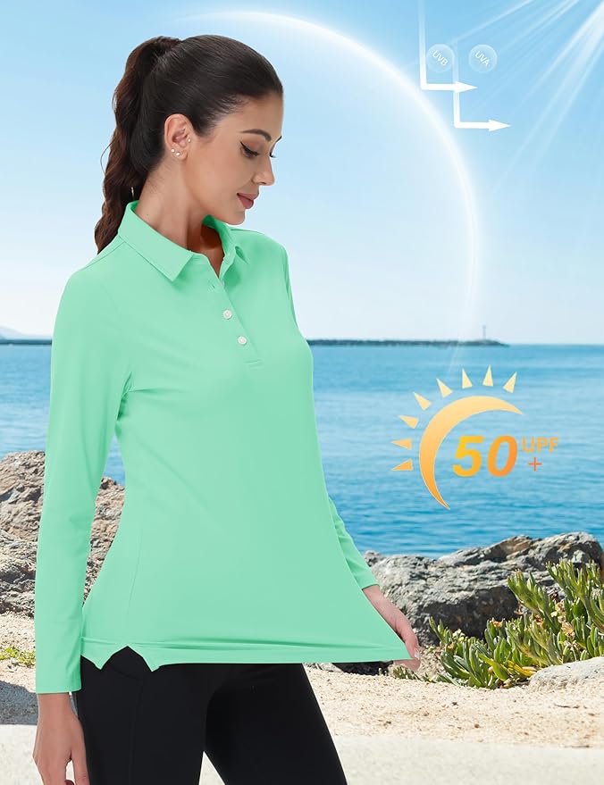 MAGCOMSEN Women's Polo Shirts Long Sleeve Golf Shirt Quick Dry UPF 50+ Sun Protection Lightweight Tennis Shirts