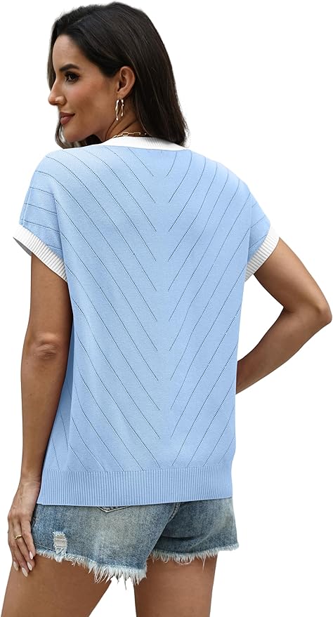 WIHOLL Short Sleeve Sweater for Women Summer Tops 2026 Business Casual Outfits Beach Vacation Clothes
