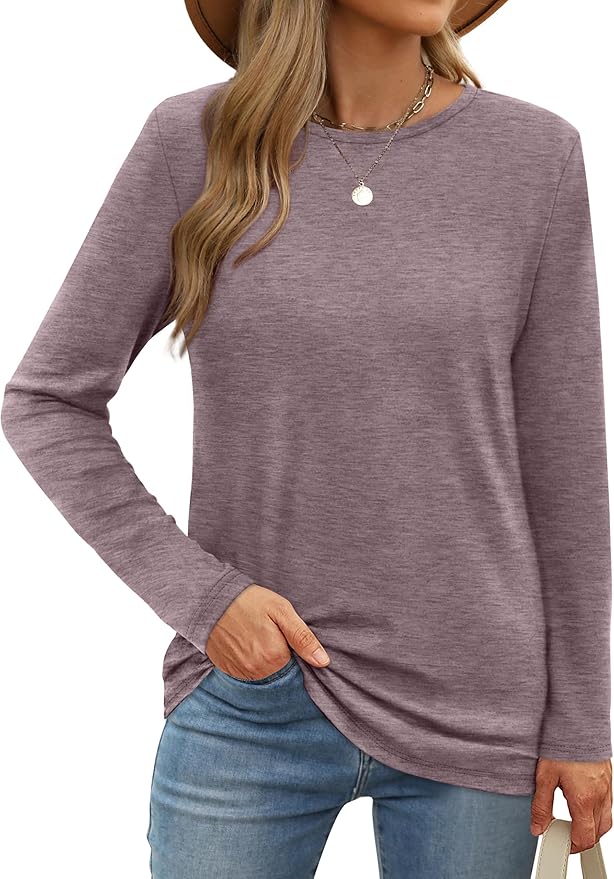 XIEERDUO Long Sleeve Shirts for Women Casual Crew Neck Basic Fall Tops Loose Fit Comfy
