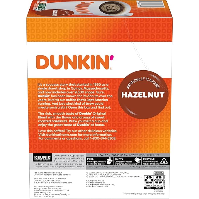 Dunkin' Hazelnut Flavored Coffee, 88 Keurig K-Cup Pods