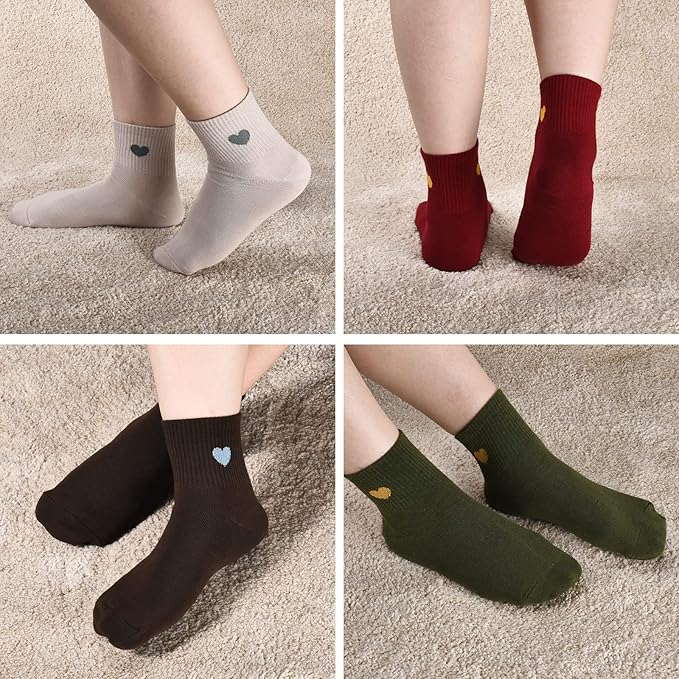 Corlap Women's Cute Cotton Crew Athletic Running Socks - Ankle High, Novelty Fun Heart Design 5-Pairs (Gift Box)