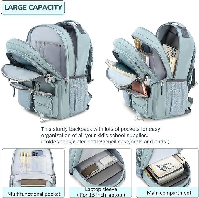 Lohol Multi-Pocket Backpack for Travel College, Heavy Duty Big Bookbag with 15.6 inch Laptop Compartment (Purple Galaxy