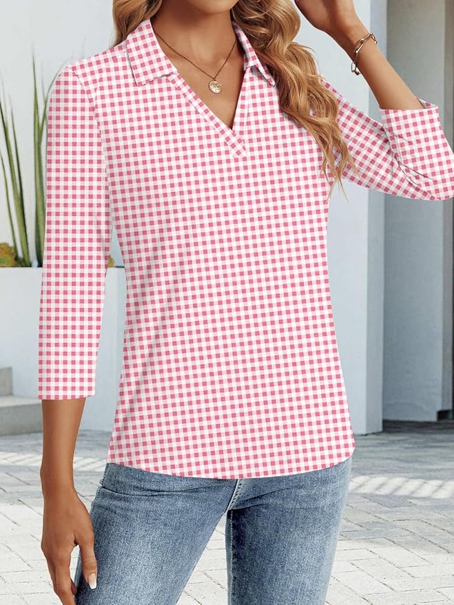 3/4 Length Sleeve Womens Tops Dressy Casual V Neck Polo Shirts Business Work Blouses 2025 Trendy Tunic Top