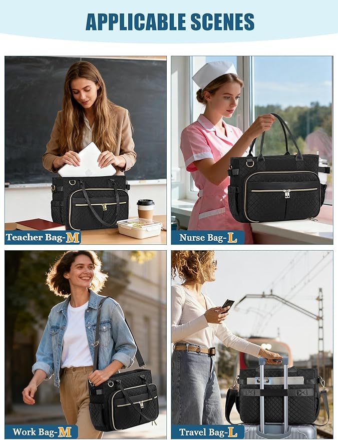 FIORETTO Teacher Tote Bag for Women with Laptop Compartment, Large Cup Holder, Zip Closure, Ideal for Work, Bible, Nurse