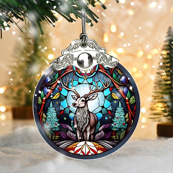 Jocidea Deer Christmas Ornaments, Deer Decor Christmas, Deer Christmas Tree Decorations, Stained Glass Ornament, Gifts for Deer Lovers, Holiday Decorations and Xmas Gifts Ideas