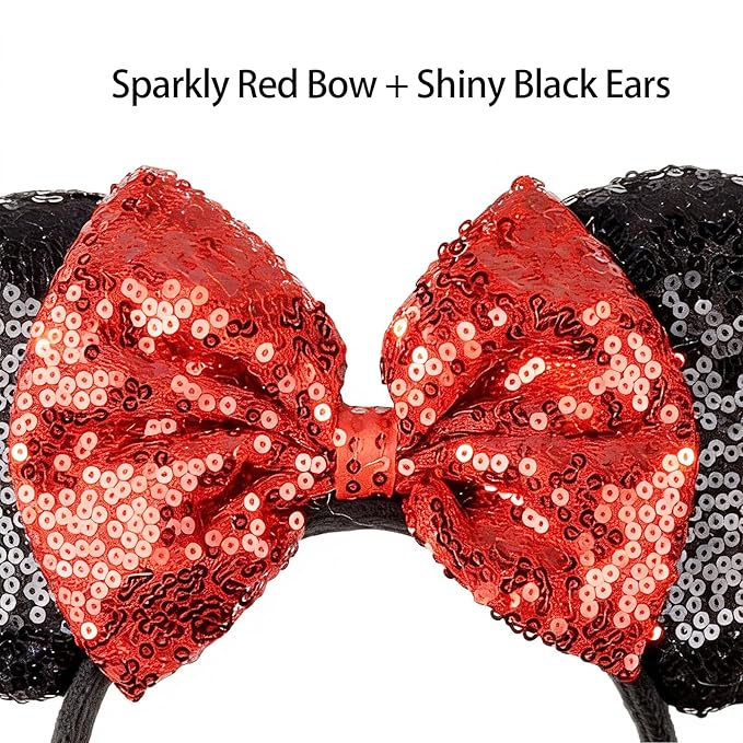 HoveBeaty Mouse Ears Bow Headbands Sequin Hairband Butterfly Glitter Hair Accessories for Girls Women Boys Birthday Cosplay Party Decorations (Red)