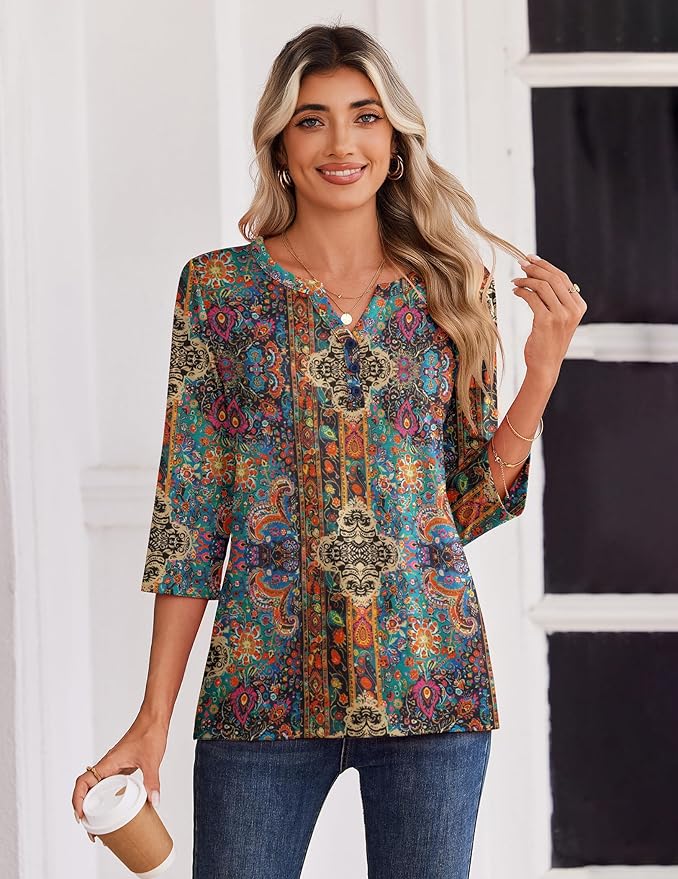 Zeagoo 3/4 Length Sleeve Womens Tops Casual Dressy Summer Blouses Buisness Work Spring Tee Shirts