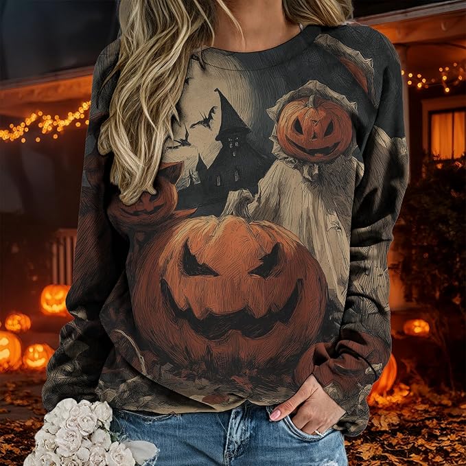 domirica Halloween Sweatshirt For Women Long Sleeve Crew Neck Sweatshirts Fall Halloween Costumes For Holiday Party 2025
