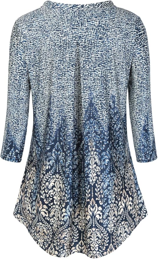 BAISHENGGT 3/4 Sleeve Tops for Women Notch V Neck Floral Work Blouses Dressy Casual Loose Fit Going Out Tunic Tops