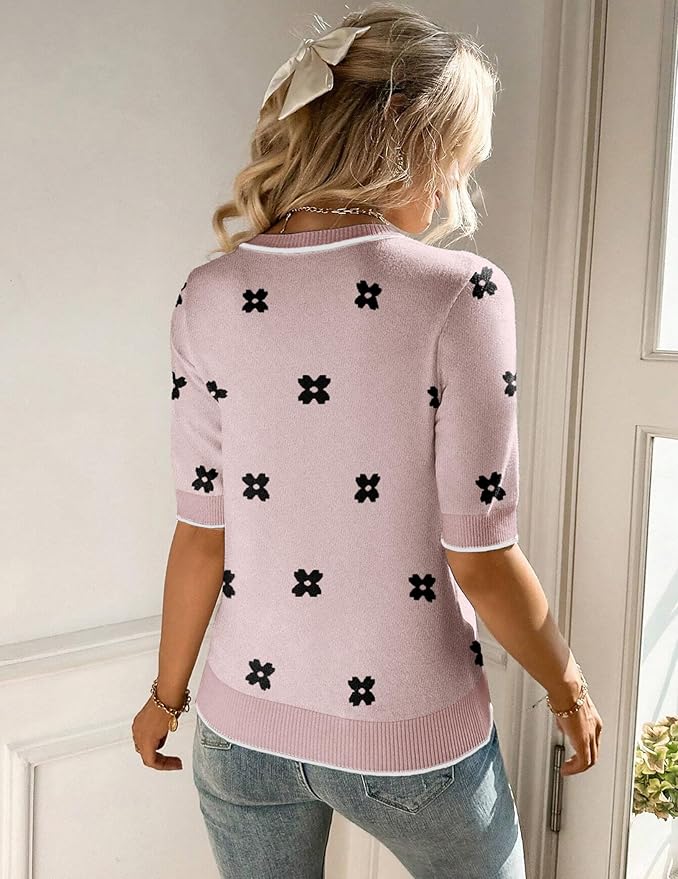 Zeagoo Women Short Sleeve Sweater Summer Crew Neck Dressy Casual Soft Knit Pullover Tops Trendy