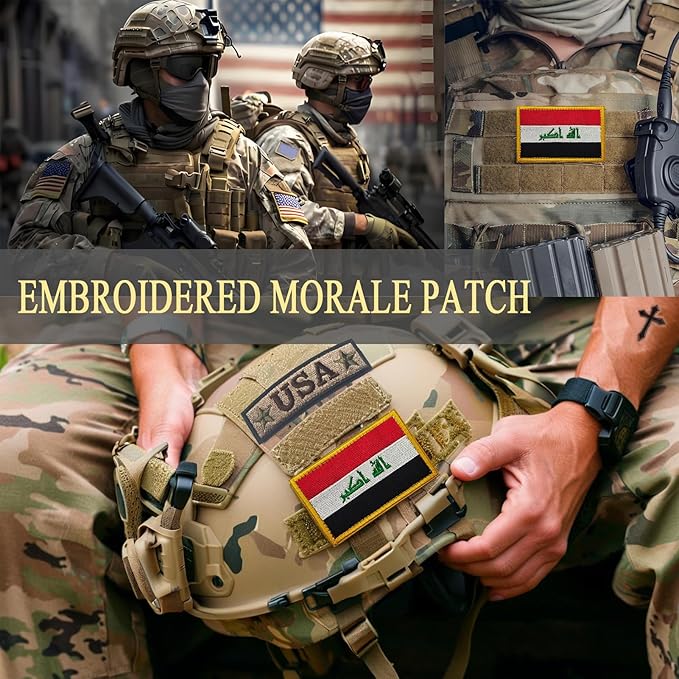 EmWoot 2PCS Iraq Flag Patch Embroidered Morale Patch Military Tactical Patches Hook and Loop