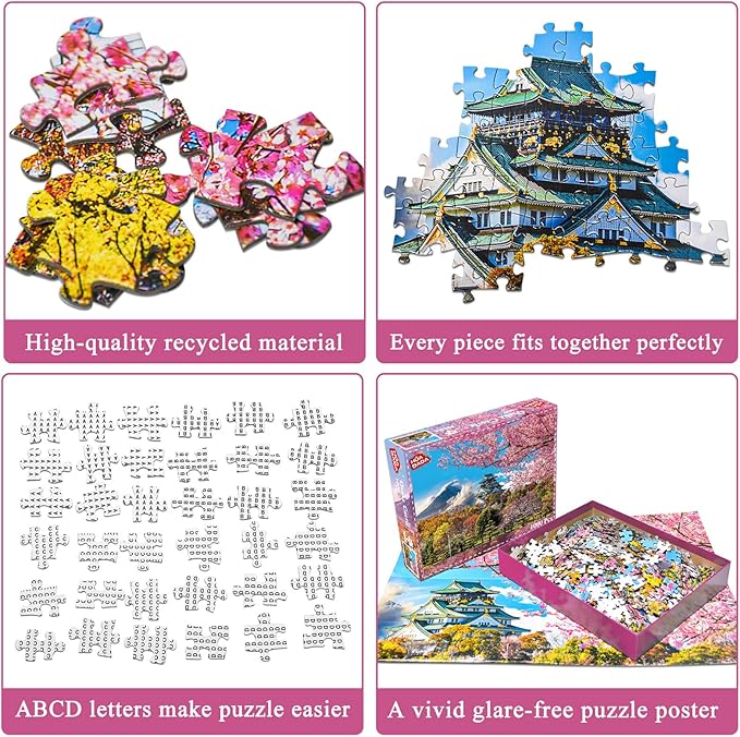 HUADADA 1000 Piece Puzzles for Adults - Cherry Blossoms in Osaka Castle, Japan - Jigsaw Puzzles for Adults and Kids 1000 Piece Educational Games Colorful Puzzles for Home Decoration