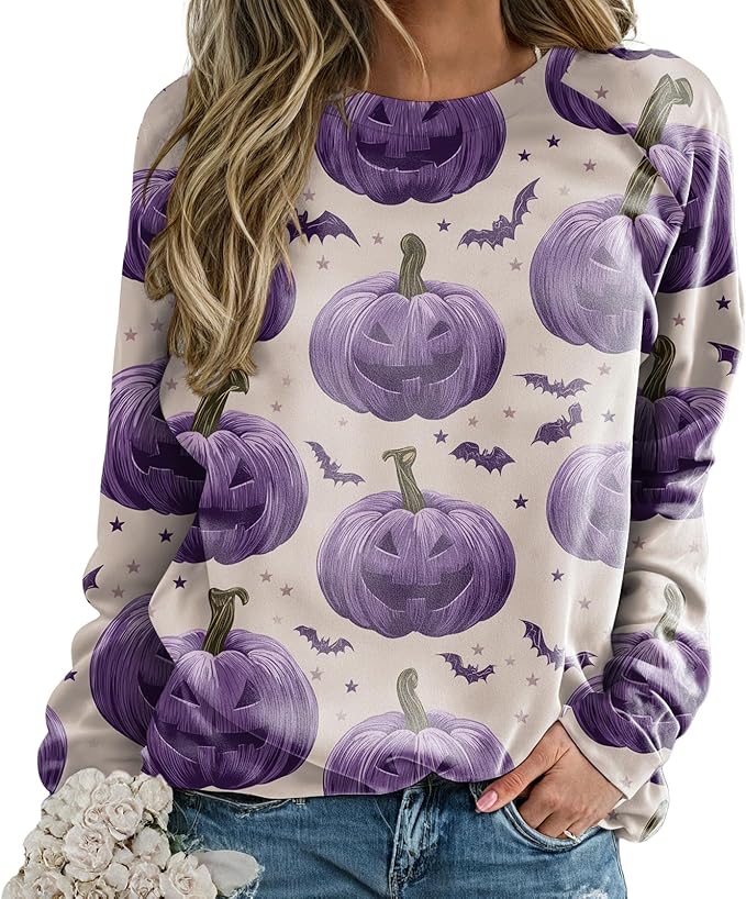 domirica Halloween Sweatshirt For Women Long Sleeve Crew Neck Sweatshirts Fall Halloween Costumes For Holiday Party 2025