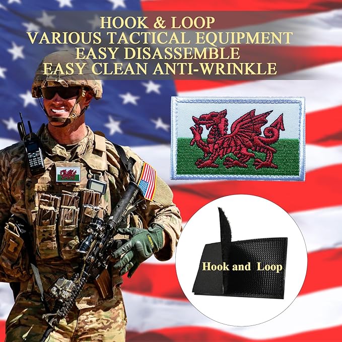 EmWoot 2PCS Wales Flag Patch Embroidered Morale Patch Military Tactical Patches Hook and Loop