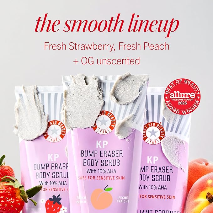 First Aid Beauty - KP Bump Eraser Body Scrub with 10% AHA, Keratosis Pilaris Skin Exfoliater with Glycolic and Lactic acids, Helps Reduce Chicken Skin Bumps, Safe for Sensitive Skin, 10 oz