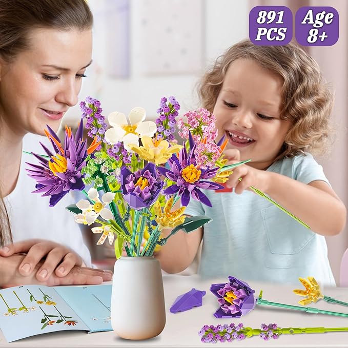 Flower Bouquet Building Set, 891PCS Creative DIY Flower Bouquet Set, Birds of Paradise and Water Lily Bouquet Building Sets for Home Office Decor for Adults, Gift for Mother's Day Valentine's Day