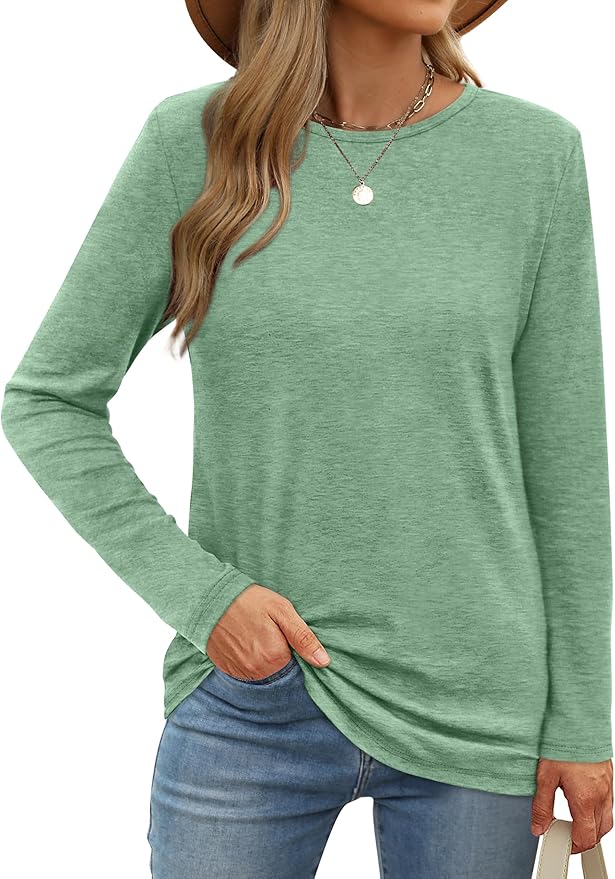 XIEERDUO Long Sleeve Shirts for Women Casual Crew Neck Basic Fall Tops Loose Fit Comfy