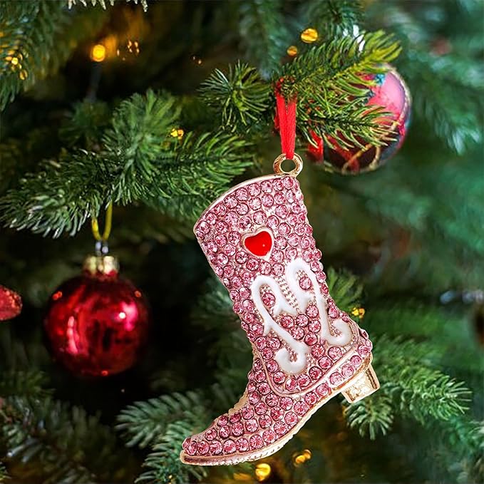 Ushinemi Cowgirl Christmas Ornaments Pink Shoe Ornament for Tree Decor, Sparkles Hanging Boot Keepsake Gifts for Mom Grandma Women Girls Sisters