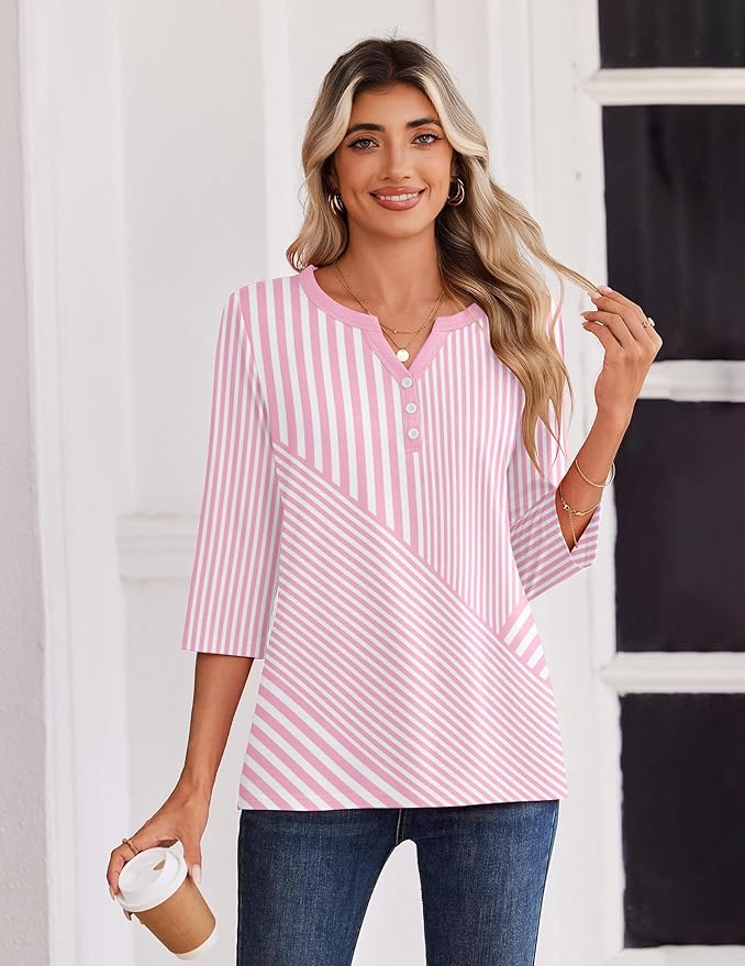 Zeagoo 3/4 Length Sleeve Womens Tops Casual Dressy Summer Blouses Buisness Work Spring Tee Shirts