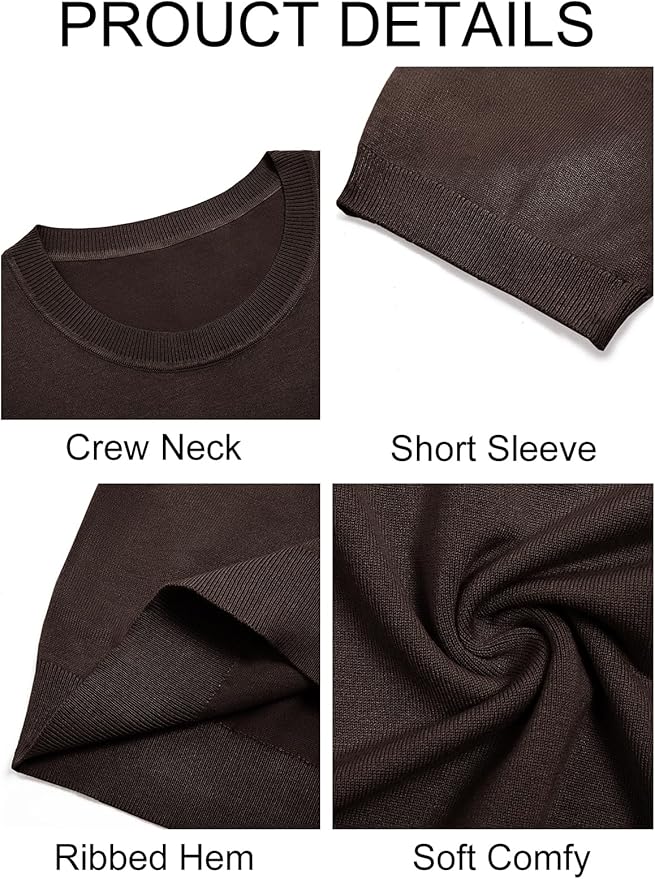 Imily Bela Womens Summer Short Sleeve Sweater Dressy Casual Crew Neck Knit Tops Fashion Pullover Shirts
