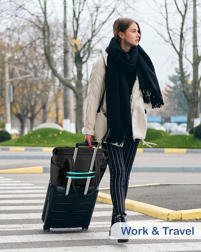TOPDesign Puffy Tote Bag for Women with Cup Holder & Laptop Compartment & Cosmetic Bag & Trolley Sleeve for Work, Travel