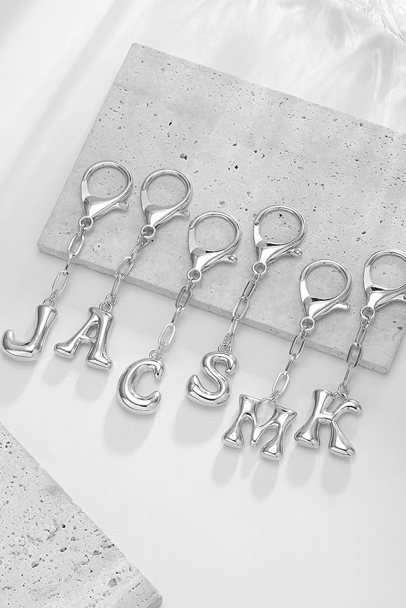 GAOKOXI Gold Bubble Initial Keychain Charm for Women Chunky Bag Purse Charms A-Z Letter Key Chains for Handbag Accessories