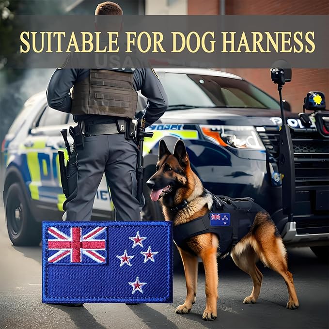 EmWoot 2PCS New Zealand Flag Patch Embroidered Morale Patch Military Tactical Patches Hook and Loop(Blue Border)