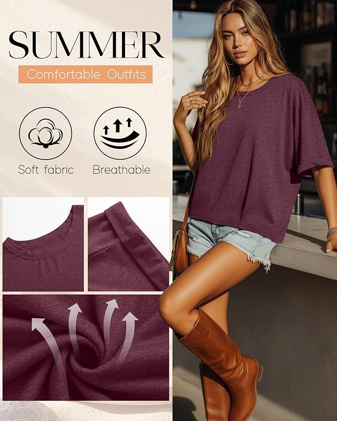 Riyiper 3 Pack Women's Oversized T-Shirt Half Sleeve Summer Tees Casual Loose Fit Crew Neck Basic Tops