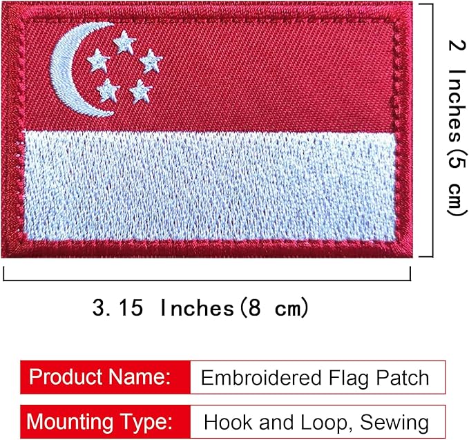 EmWoot 2PCS Singapore Flag Patch Embroidered Morale Patch Military Tactical Patches Hook and Loop