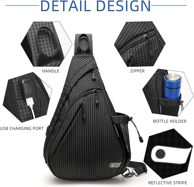 TurnWay Water-Proof Sling bag/Crossbody Backpack/Shoulder Bag with USB Charging Port for Travel, Hiking, Cycling, Camping