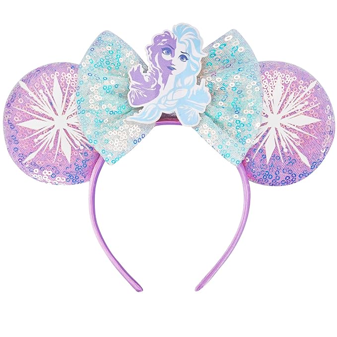 RAZKO Mouse Ears Headband, Elsa Sequin Minnie Ears Headband for Women Girls Hair Accessories, One Size Fits All, 16, Great for Disney Trip, Birthday Party, Halloween, Christmas